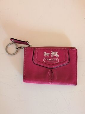 Coach Fuchsia Leather Key Card Wallet with Key Ring.